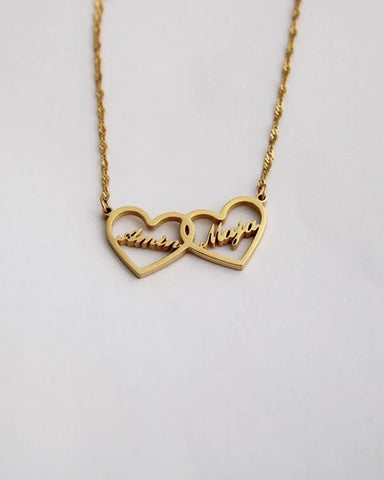 PERSONALISED DOUBLE HEART COUPLE NAME NECKLACE