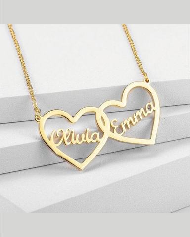 PERSONALISED DOUBLE HEART COUPLE NAME NECKLACE