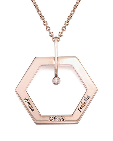 PERSONALISED HEXAGON TRI NAME ENGRAVED NECKLACE